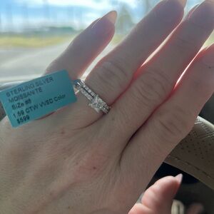 Sterling Silver Moissanite Bridal Ring Set - White size 8